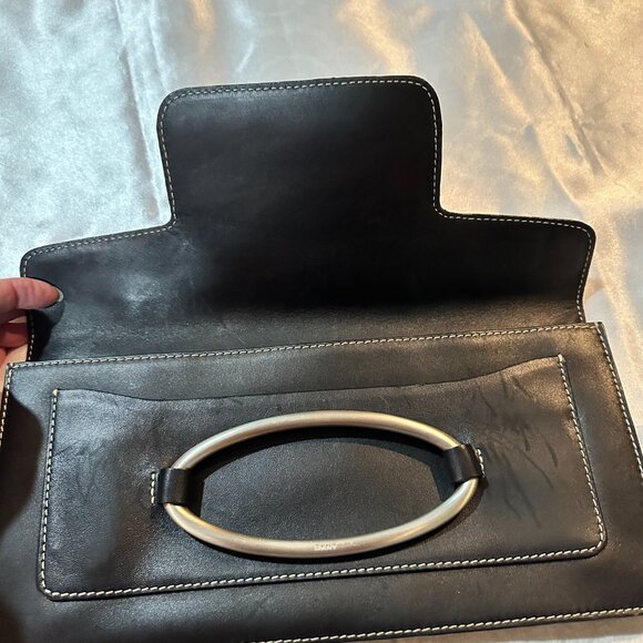 DKNY Black Nappa Leather Clutch Bag w/Brushed Nickel Hardware - Picture 6 of 12